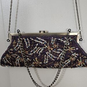 Purple Beaded and Sequin Clutch Bag